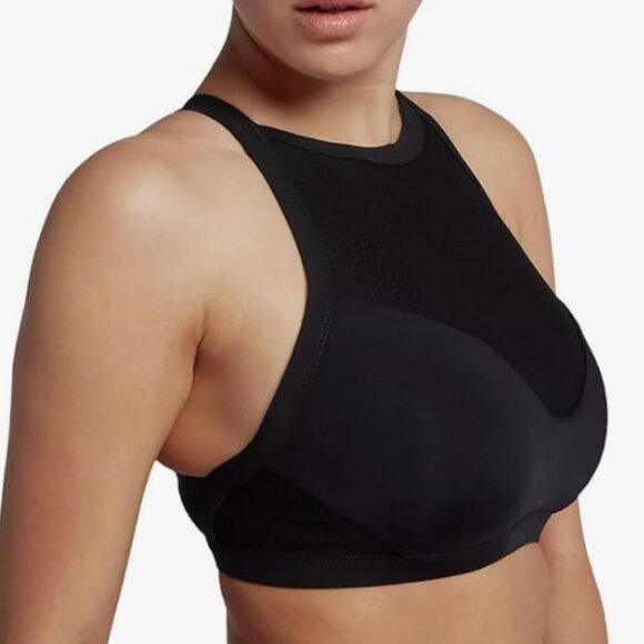 Hurley Quick Dry Mesh High Neck Surf Bikini Swim Top Black - Picture 7 of 8